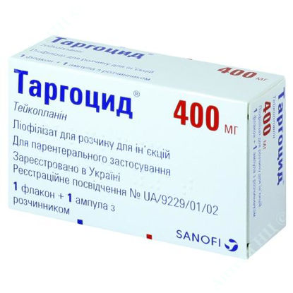  Зображення Таргоцид порошок лиофил. д/п р-ну д/ін. 400 мг фл., з розч. в амп. 3,2 мл №1 САНОФІ-АВЕНТІС 