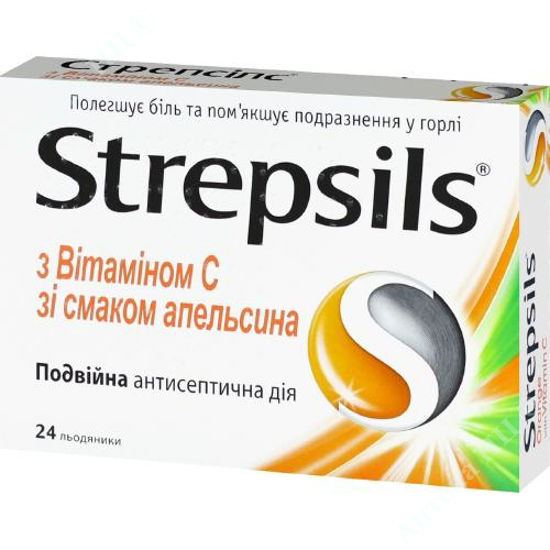 Изображение Стрепсилс с витамином С со вкусом апельсина леденцы №24