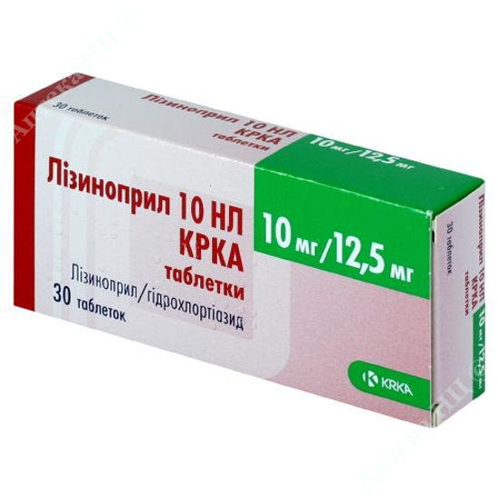 Изображение Лизиноприл 10 НЛ КРКА табл. 10 мг/12,5 мг №30