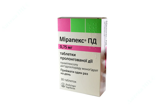  Зображення Мірапекс ПД табл. пролонг. дії 0,75 мг блістер №30 