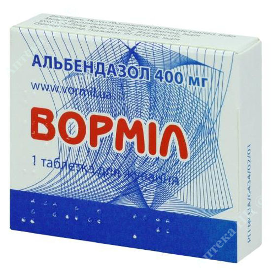  Зображення Ворміл табл. жув. 400 мг блістер №1 