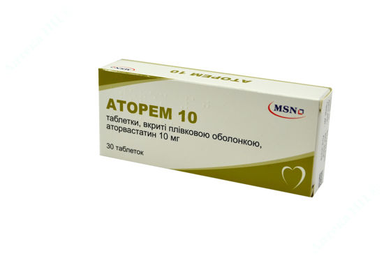  Зображення Аторем 10 табл. в/плів. оболонкою 10 мг блістер, в пачці №30 
