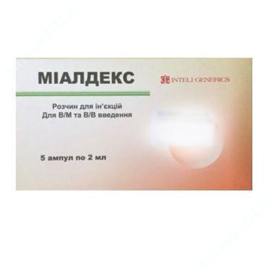  Зображення Міалдекс розчин д/ін. 25мг/мл амп. 2 мл №5 