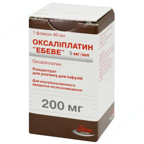  Зображення Оксаліплатин Ебеве конц. д/розчину д/інф. 5 мг/мл фл. 40 мл (200 мг) №1 