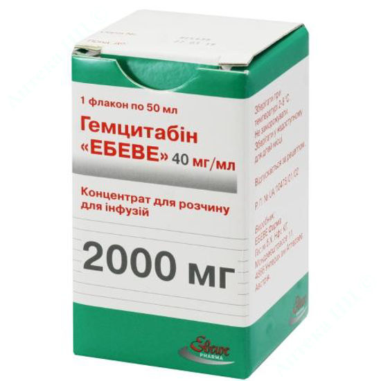 Изображение Гемцитабин Эбеве конц. д/раствора д/инф. 40 мг/мл фл. 50 мл (2000 мг) №1