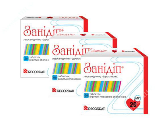  Зображення Занідіп табл. в/о 20 мг блістер №56 RECORDATI (РЕКОРДАТТІ) 