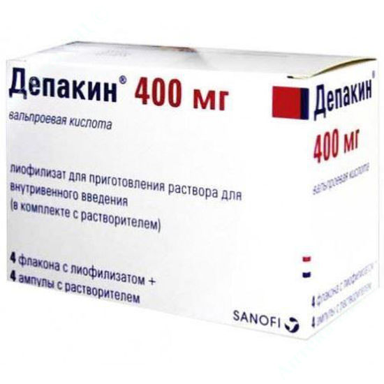 Изображение Депакин 400 мг пор. лиофил. д/п раствора д/ин. 400 мг фл., с раств. в амп. 4 мл №4 САНОФИ-АВЕНТИС