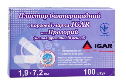 Изображение Пластырь бактерицидный торговой марки IGAR тип Прозрачный (на полиуритановой основе ) 1,9 Х 7,2см  №100