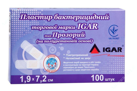  Зображення Пластир бактерицидний  IGAR (Ігар) тип Прозорий  1,9 Х 7,2см  №100 