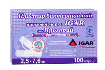  Зображення Пластир бактерицидний IGAR (Ігар) тип Прозорий  2,5 Х 7,6см  №100 