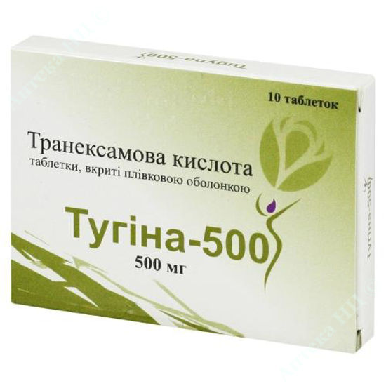 Изображение ТУГІНА-500, таблетки вкриті плівковою оболонкою по 500 мг, №10