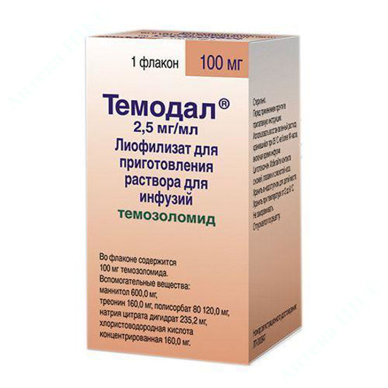  Зображення Темодал пор. д/п р-ну д/інф. 2,5 мг/мл фл. 100 мг №1 