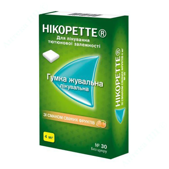  Зображення Нікоретте зі смаком свіжих фруктів жувальна гумка лікувальна 4 мг №30  