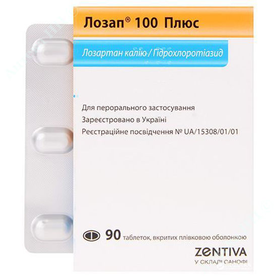  Зображення Лозап 100 плюс таблетки 100 мг/25 мг №90  