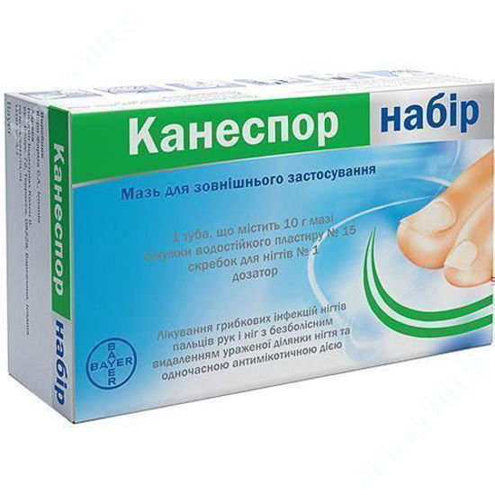  Зображення Канеспор набір мазь для зовнішнього застосування 10 г + 15 смужок + 1 скребок 